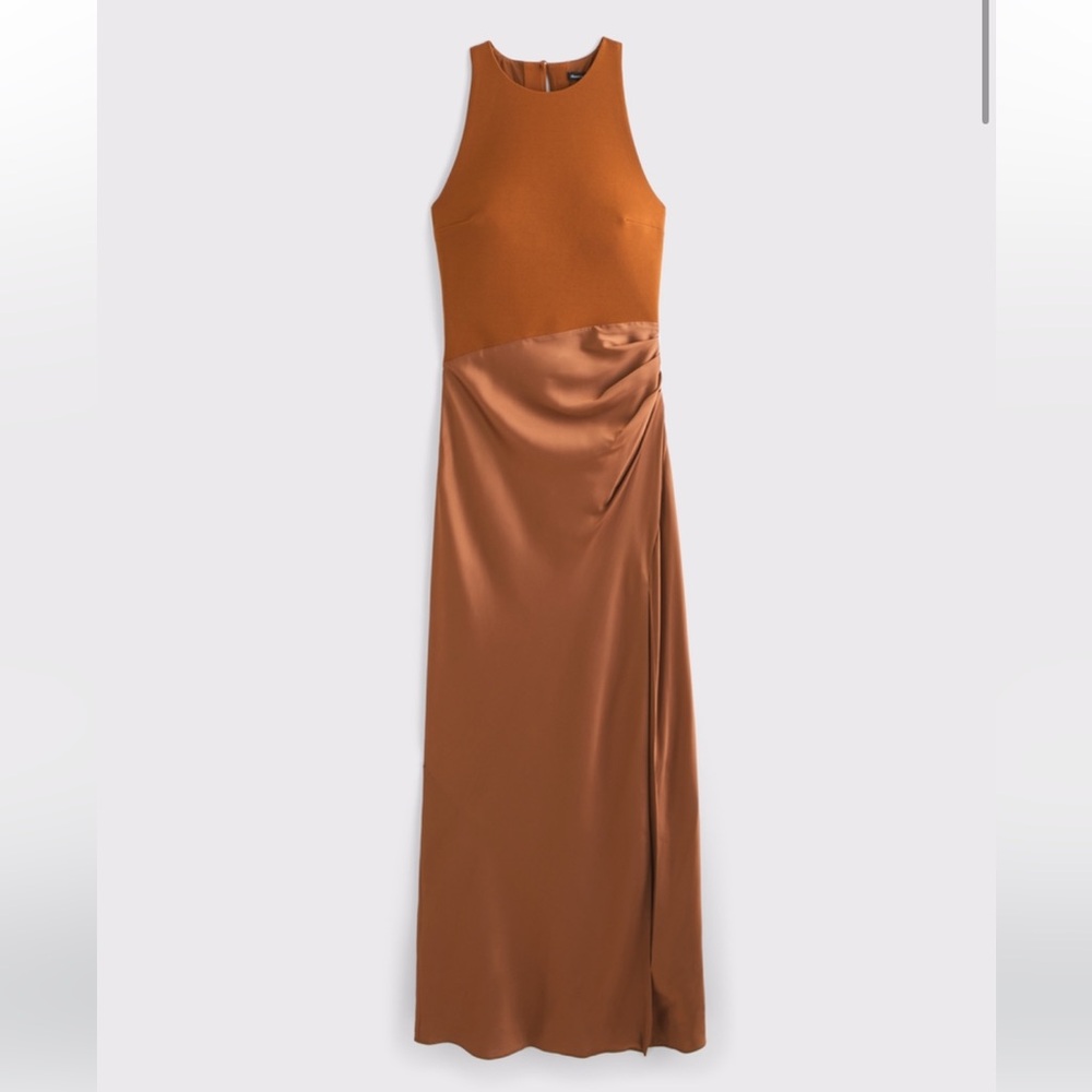 Abercrombie & Fitch Brown Ruched Asymmetrical Slip Dress